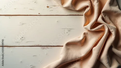 Fototapeta samoprzylepna Rustic White Wood Background with Draped Peach Fabric