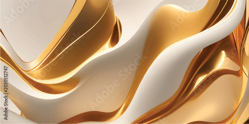 Photos Elegant flowing white silk and golden satin fabric creating a luxurious abstract