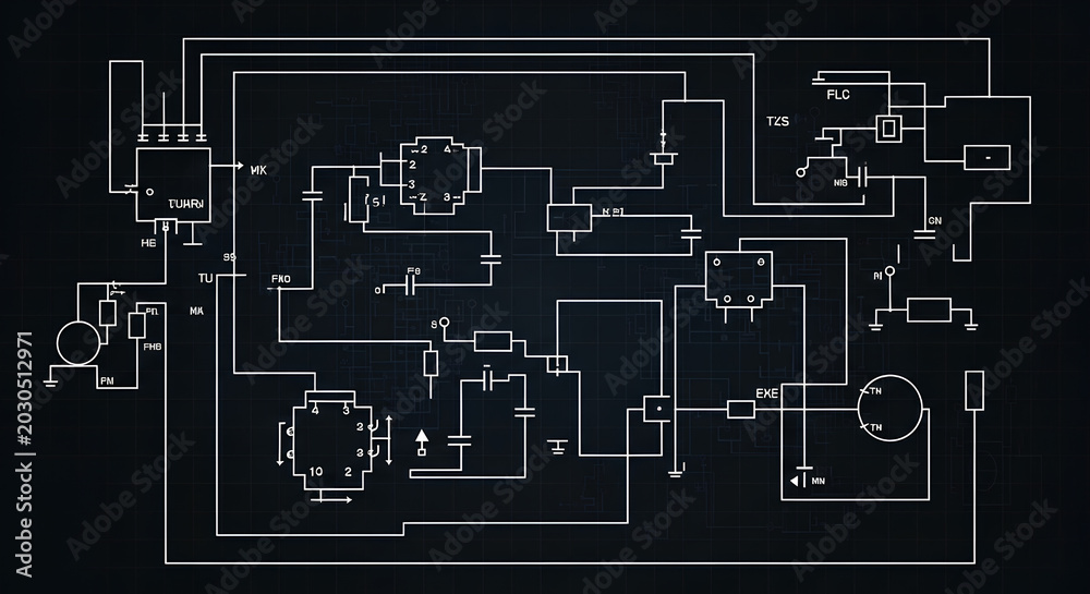 Obraz premium Intricate Electronic Circuit Diagram Depicting Complex Technical Components.