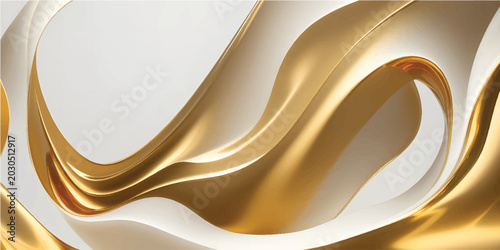 Bild auf Leinwand Elegant flowing white silk and golden satin fabric creating a luxurious abstract