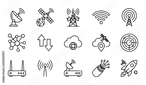 Bild auf Leinwand Wireless satellite technology icon set telecom antenna vector