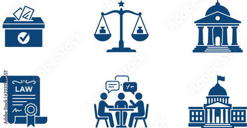 Slika na platnu Democracy Government Law dual tone flat vector icon set for political systems