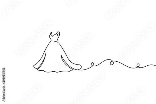 Billede på lærred Wedding dress continuous one line drawing minimalist bridal gown vector illustra