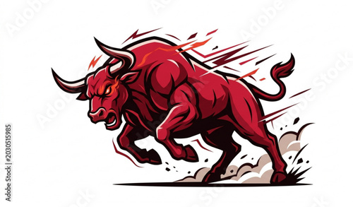 Принти на полотні Powerful red bull charging aggressive animal mascot vector illustration isolated