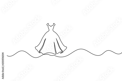 Fotografi Wedding dress continuous one line drawing minimalist bridal gown vector illustra
