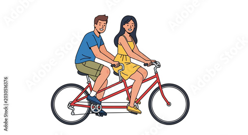 Couple Riding Tandem Bicycle, Happy Together