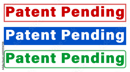 Tableau sur toile Three patent pending labels in red blue and green colors