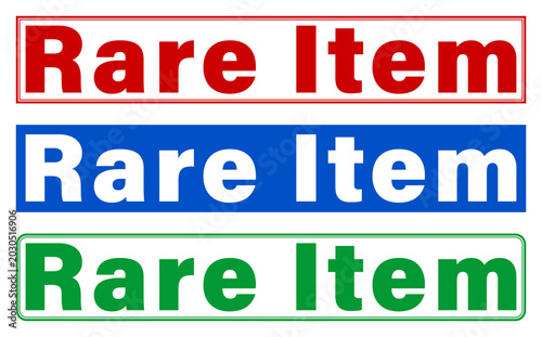 Three colorful rare item labels with different background colors