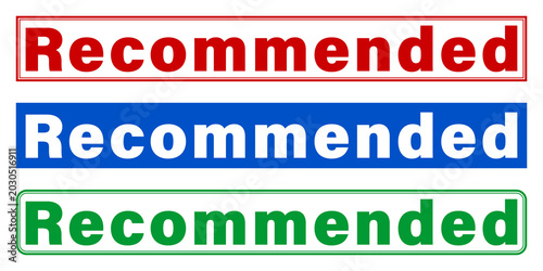 Three recommended labels in red blue and green colors