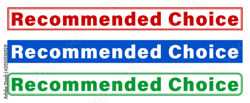 Three recommended choice labels in red blue and green colors