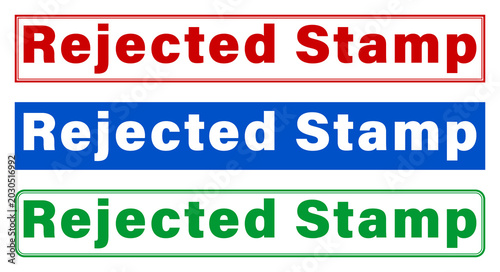 Three rejected stamp labels with red blue and green colors