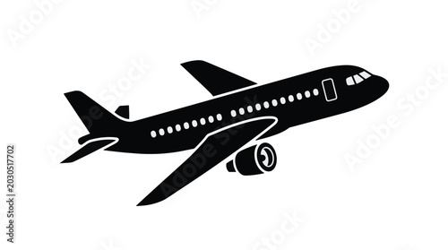 Commercial Airplane Flying Vector Icon with Jet Engine Details for Travel and Logistics Branding