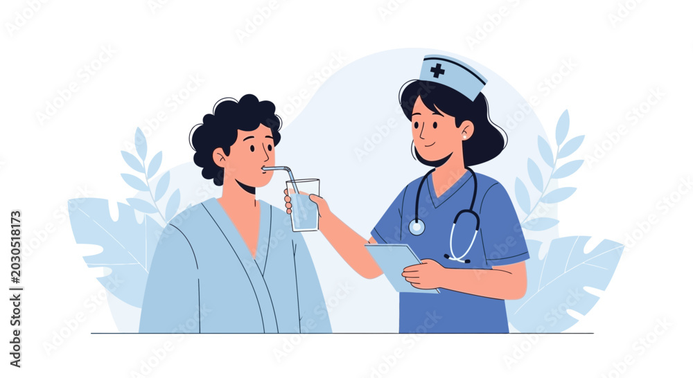 Fototapeta premium Nurse giving water to patient illustration