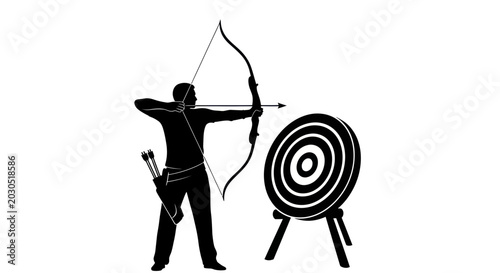 Quadro su tela Archer Silhouette Aiming Bow at Target