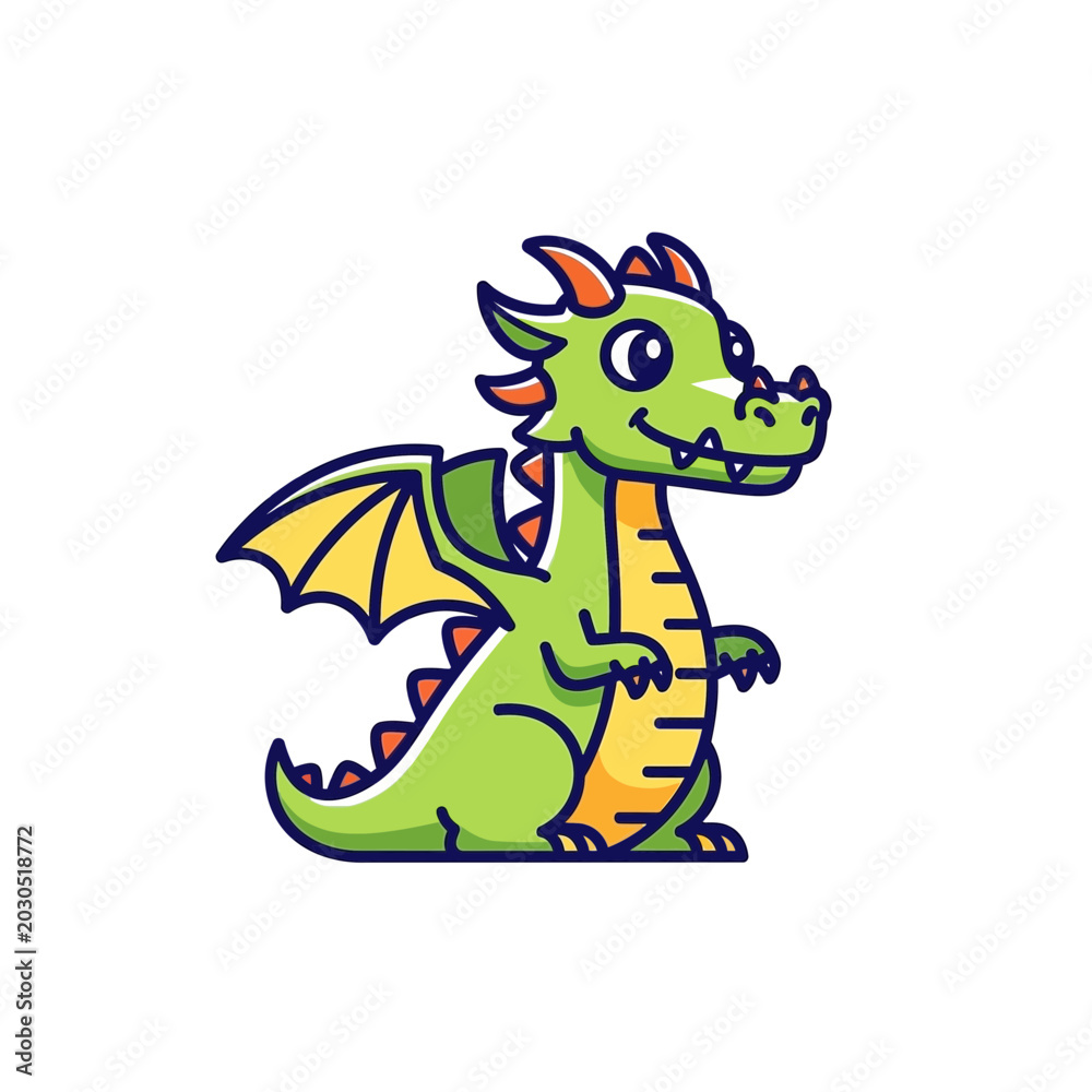 Fototapeta premium Cute Green Dragon Cartoon Character Illustration