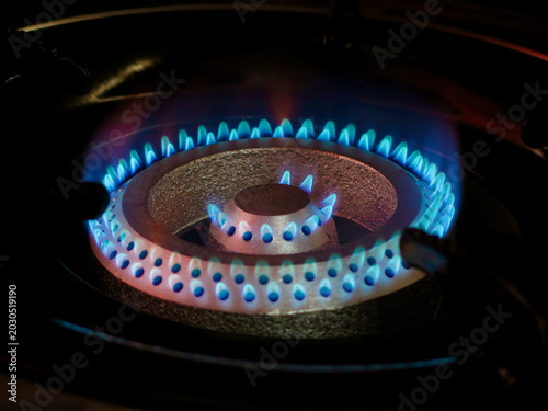 Konstfotografi Blue gas flame on a kitchen burner