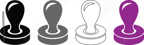 Konstfotografi Vector assortment of stamp icons in various styles with rubber stamp, document