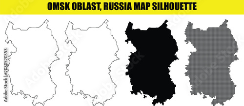 Fotografía Omsk oblast russia map silhouette isolated on white background vector illustration