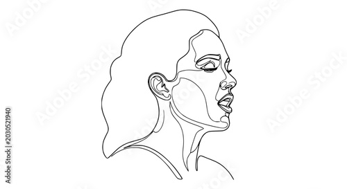 Obraz na płótnie Elegant Continuous Line Drawing of a Woman's Profile, Closed Eyes, Open Mouth, E