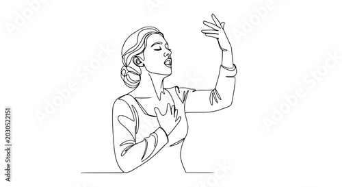 Tableau sur toile Woman Singing Opera One Line Drawing