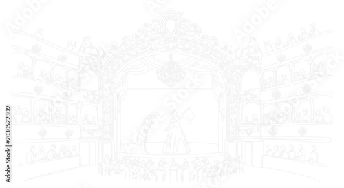 Cuadro en lienzo Elegant opera house interior with stage performance, detailed sketch