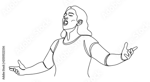 Bild auf Leinwand Woman Singing Opera, Dramatic Expression, Open Arms, One Line Drawing