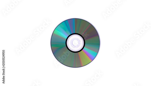 Circular CD with rainbow reflections, isolated on black background
