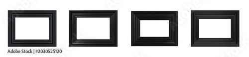 Elegant Black Glossy Picture Frame with Classic Beveled Design Isolated on Transparent Background. Generative Ai