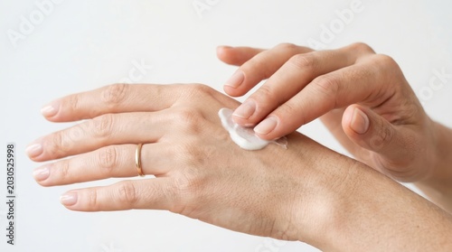 Close Up of Hand Applying Cream to Another Hand