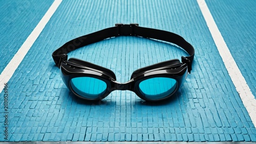 Swimming Goggles on Blue Lane Texture