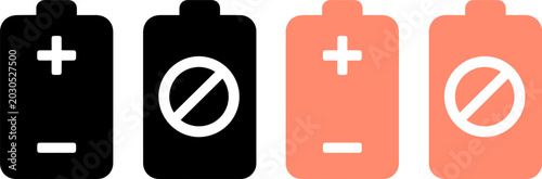Tableau sur toile Battery icons set with plus, minus and forbidden signs