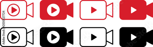 Set of video camera icons with play button symbol