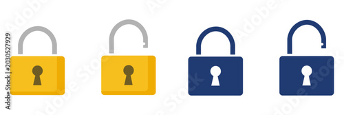 Cuadro en lienzo Padlock icons set including locked and unlocked padlocks in flat color and blue