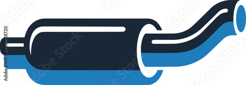 Bild auf Leinwand Exhaust pipe from vehicle with double blue line graphic representing automotive system and emissions control