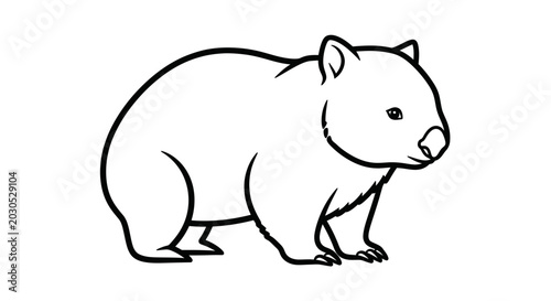 Foto Wombat outline drawing, cute marsupial animal illustration, simple line art vect