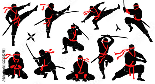 Fotografía Ninja Silhouette Collection: Martial Arts Poses, Combat, Stealth, Warrior Action
