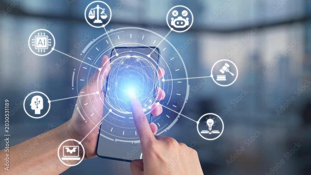 Fototapeta premium AI is transforming society, raising important ethics questions. Ethics in AI design ensures fairness. AI ethics promote responsible decisions. Balancing AI power with strong ethics is essential. Spire