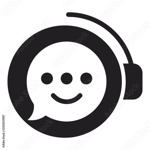 Stylized chat bubble with smiley face and headset icon representing customer service and communication icon