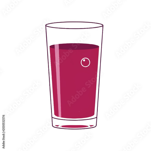 A minimalist flat vector of a tall glass of beet kvass, deep magenta liquid with a single crisp air bubble, sharp clean lines, minimalist flat vector artwork, clipart style, absolute solid block
