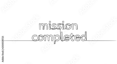 Photos Mission Completed Text Phrase Continuous Line Art