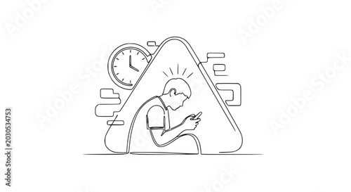 Fotografie Person engrossed in smartphone inside warning triangle, time pressure concept il
