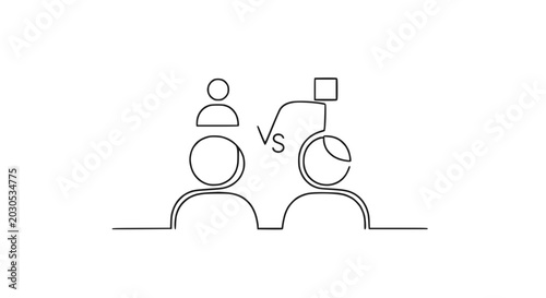 Schilderij op canvas Generational Gap Concept: Old vs Young People Contrast, Line Art Icon