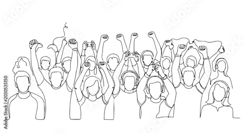 Bild auf Leinwand Crowd Raising Fists in Solidarity, Protest, Revolution, Unity, Activism, Line Ar