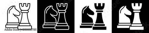 Photos Chesspieces Icon Black And White Vector Illustration.