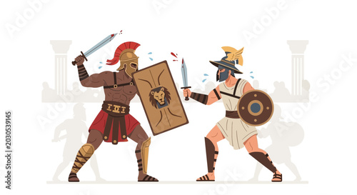 Schilderij op canvas Gladiators Fighting in Arena