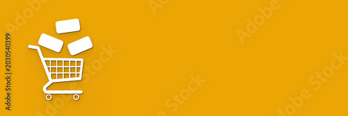 Fotografie Shopping Cart with Items on Red Background