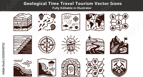 Foto Geological Time Travel Tourism Vector Icon Sheet Fossil Navigation Earth History
