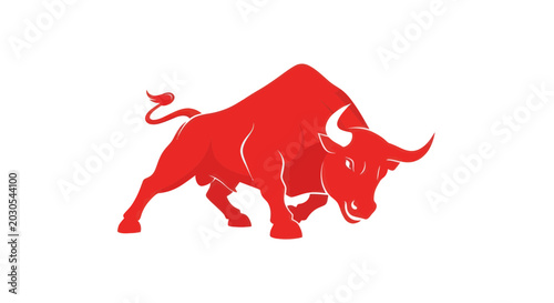 Photography Aggressive Red Bull Silhouette Charging Forward, Symbol of Strength and Power
