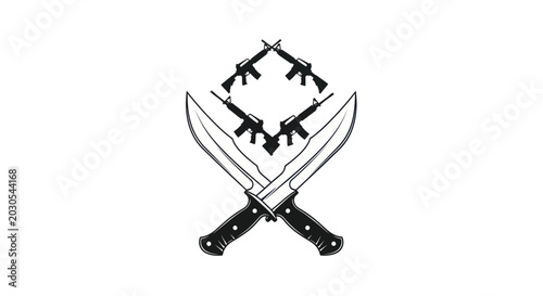Obraz na płótnie Crossed Knives and Rifles Emblem on White Background, Military Symbol