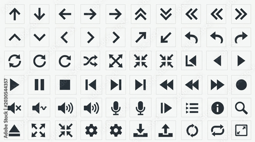 Naklejka premium Collection of various digital interface icons for navigation and control.